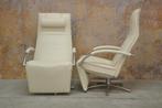 ZGAN! 2 gebr witte leren Jori Mensana design relaxfauteuils, 100 tot 125 cm, 75 tot 100 cm, Design, Metaal