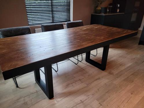 Hardhouten eetafel industrieel 220x100 cm, Huis en Inrichting, Tafels | Eettafels, Gebruikt, 100 tot 150 cm, 200 cm of meer, Vijf personen of meer