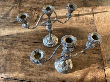 Set verzilverde/silver plated Engelse Lanthe kandelaars beschikbaar voor biedingen