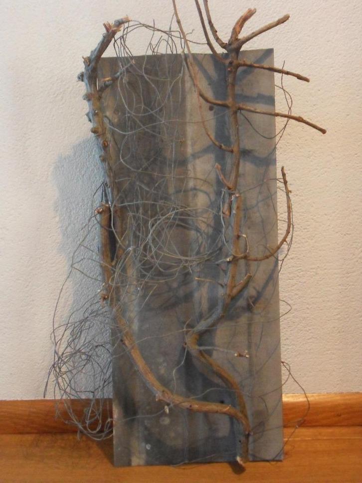 Wandobject, zink, verweerde takjes.Uniek exemplaar., Huis en Inrichting, Woonaccessoires | Wanddecoraties, Nieuw, Ophalen of Verzenden