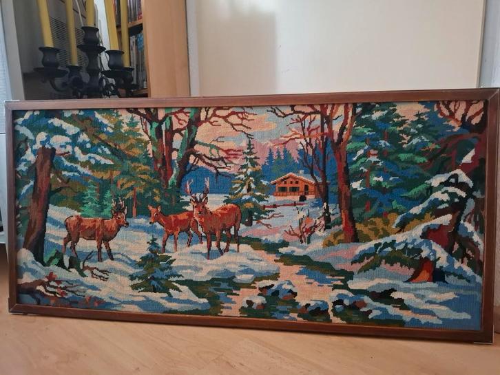 Wandkleed Edelherten Winterlandschap, Huis en Inrichting, Stoffering | Tapijten en Kleden, Gebruikt, 100 tot 150 cm, 50 tot 100 cm