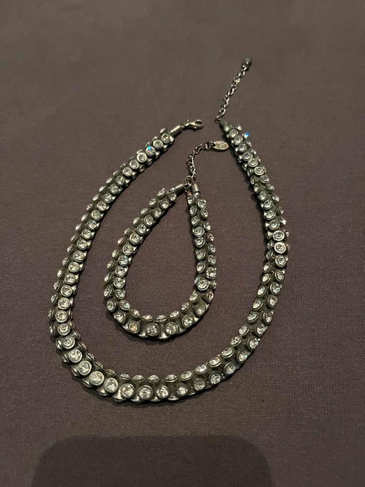 Otazu Stijl Zilver Set - Ketting & Armband, Sieraden, Tassen en Uiterlijk, Kettingen, Zo goed als nieuw, Zilver, Zilver, Met edelsteen
