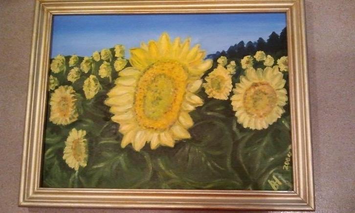 Zonnebloemen Olieverf - 30x40 cm, Antiek en Kunst, Kunst | Schilderijen | Klassiek, Ophalen