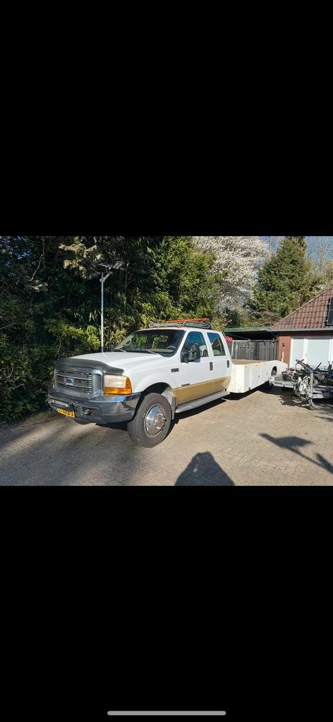 Ford F450 Powerstroke Autotransport oprijwagen, Auto's, Vrachtwagens, Bedrijf, Diesel, Automaat, Wit, Beige, Kunstmatig leder