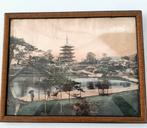 ingelijste grote antieke foto prent Japan ingekleurd vintage, Gebruikt, Ophalen of Verzenden, Voor 1940, Prent