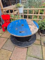 Haspel Buitentafel op Wielen - Uniek!, Ophalen of Verzenden, Gebruikt, Rond, Hout