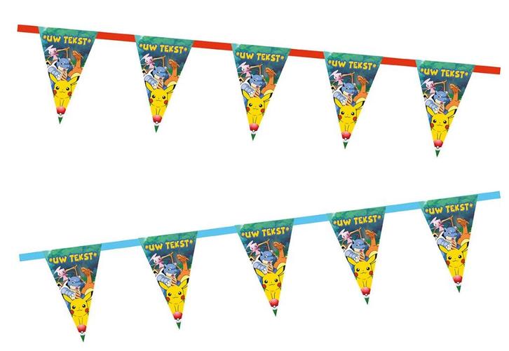 Pokemon vlaggenlijn - slinger met naam & foto kind - 6 meter, Hobby en Vrije tijd, Feestartikelen, Nieuw, Versiering, Verjaardag