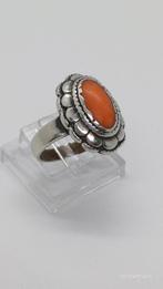 Zilveren vintage ring 835 met bloedkoraal, Sieraden, Tassen en Uiterlijk, Antieke sieraden, Ophalen of Verzenden, Zilver, Ring