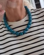 Petrol blauw houten grote kralen ketting kralenketting, Ophalen of Verzenden, Zo goed als nieuw, Blauw, Overige materialen