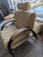 Italiaanse stevig lederen Memphis lounge Fauteuil, Huis en Inrichting, Fauteuils, Ophalen, Gebruikt, Minder dan 75 cm, Metaal