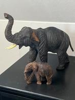 Setje olifanten / olifant hout / leren olifant, Ophalen of Verzenden, Gebruikt, Wild dier, Beeldje of Figuurtje