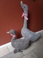 Grijze rotan/rieten gans en eend, Tuin en Terras, Tuinbeelden, Ophalen, Zo goed als nieuw, Hout, Dierenbeeld