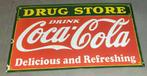Coca-Cola Drug Store Emaille Reclamebord.      61 bij 36 cm., Ophalen of Verzenden, Gebruikt, Reclamebord
