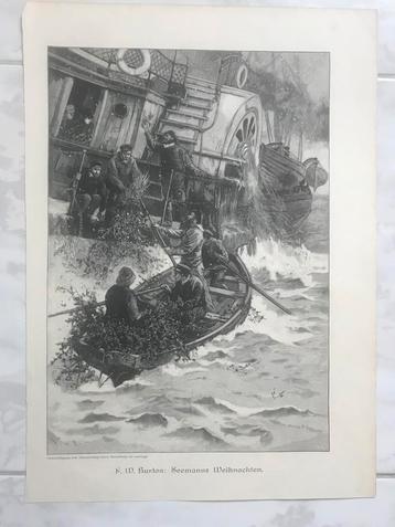 F.W.Burton: Seemanns Weihnachten, 1900, gravure, 32x22cm. beschikbaar voor biedingen