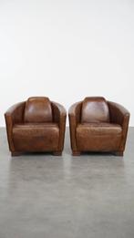 Set van 2 bruine rundleren Aviator design fauteuils, Huis en Inrichting, Fauteuils, Ophalen, Gebruikt, Klassiek, Design, .