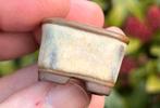 Bonsai Mame potje crème geglazuurd gemerkt Japans 3x3x2,4, Vierkant, Ophalen of Verzenden, Zo goed als nieuw, Aardewerk