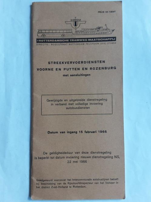 RTM VOORNE,PUTTEN,ROZENBURG Dienstregeling 15 FEB. 1966, Verzamelen, Spoorwegen en Tramwegen, Gebruikt, Bus of Metro, Overige typen