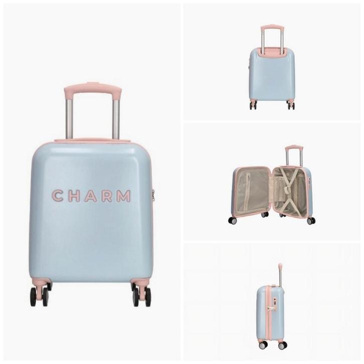 Nieuw Charm underseat handbagage koffer baby blauw met roze, Sieraden, Tassen en Uiterlijk, Koffers, Nieuw, Hard kunststof, Minder dan 50 cm
