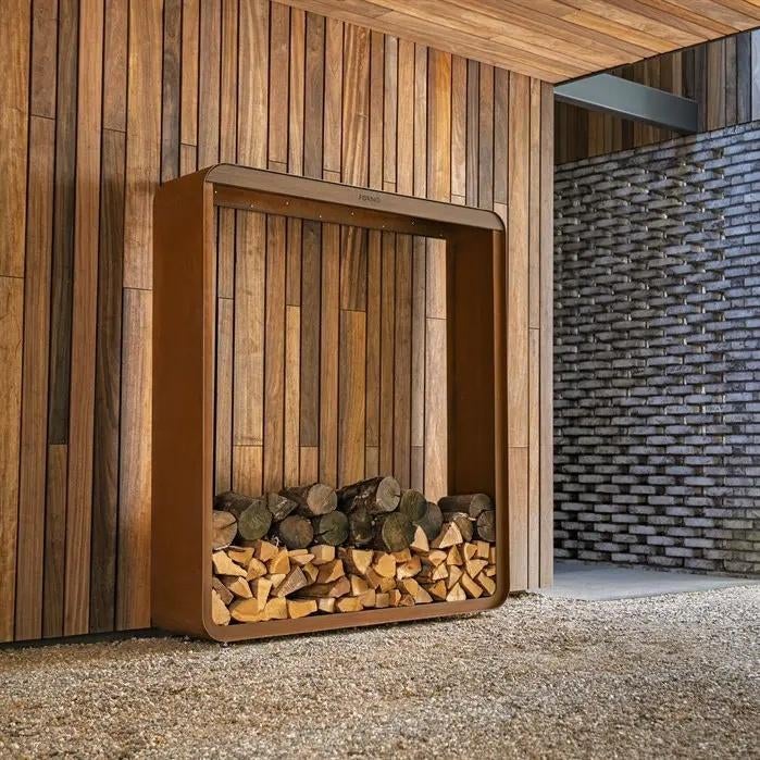 Cortenstalen houtopslag | Standaard én maatwerk, Tuin en Terras, Bloembakken en Plantenbakken, Ophalen of Verzenden, Nieuw, Metaal