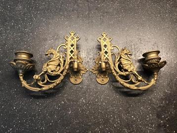 Antieke koperen piano/ wand kandelaren mer Griffioen. beschikbaar voor biedingen