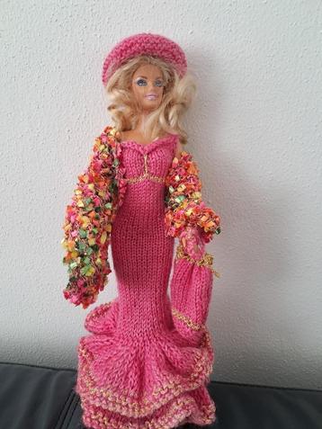 barbiekleding rose avondjurk met stola/hoedje/tasje