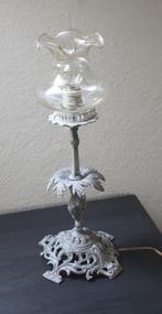 mooie brocante metalen lamp met glazen kap, Antiek en Kunst, Curiosa en Brocante, Ophalen of Verzenden