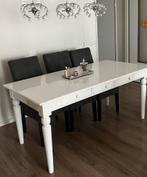 Witte eettafel met 6 stoelen, Huis en Inrichting, Gebruikt, Landelijk, Vijf personen of meer, 150 tot 200 cm