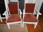 2 wit matte armleunstoelen met bordeau rode bekleding, Ophalen, Hout, Gebruikt, Twee