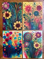 Vrolijke Bloemen – 4 wandkunstkaarten A4, Info@olphy.nl, Ophalen of Verzenden, Nvt, Nieuw