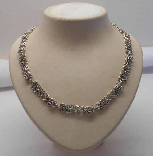 Zilveren modernist schakel collier nr.1357, Sieraden, Tassen en Uiterlijk, Kettingen, Zo goed als nieuw, Zilver, Zilver, Verzenden