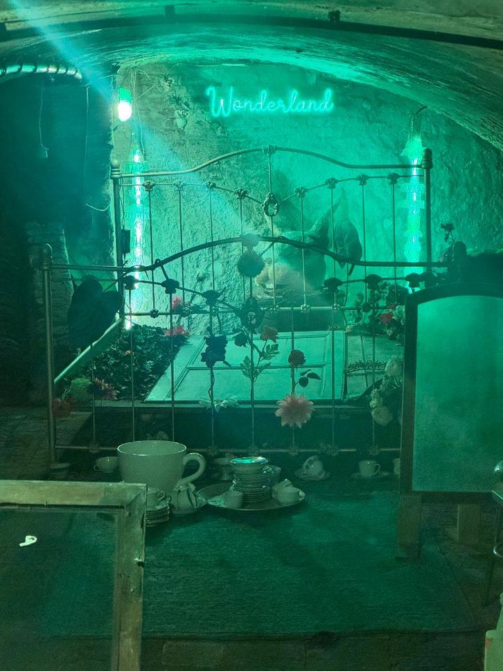 Bed, 2 persoons, Huis en Inrichting, Slaapkamer | Bedden, Gebruikt, Tweepersoons, 160 cm, 200 cm, Metaal, Crème, Ophalen