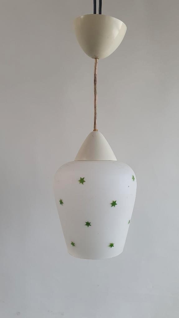 Vintage hanglamp Melkglas sterretjes docoratie. S41, Huis en Inrichting, Lampen | Hanglampen, Gebruikt, Minder dan 50 cm, Ophalen of Verzenden