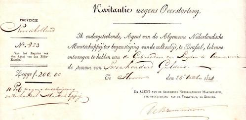 KWITANTIE WEGENS OVERSTORTING CROMMONIE 25 OCT 1824, Postzegels en Munten, Bankbiljetten | Nederland, Euro's, Verzenden