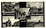 Groeten uit Harderwijk - 5 afb. o.a. molen panorama - 1958 g, Verzamelen, Ansichtkaarten | Nederland, Ophalen of Verzenden, 1940 tot 1960