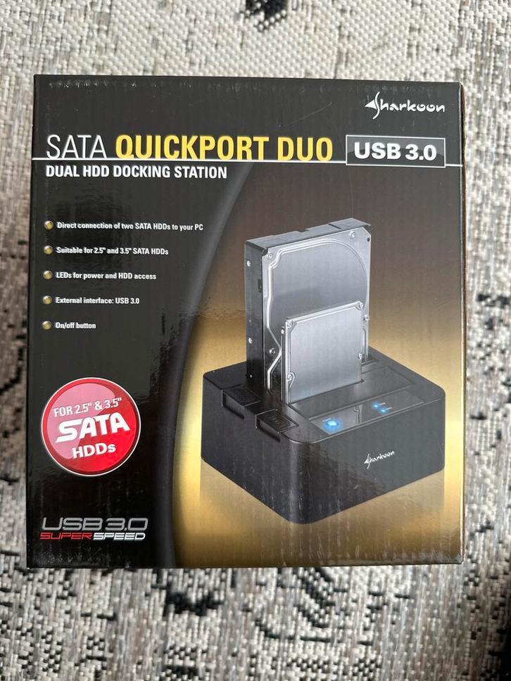 Sharkoon SATA Quickport Duo USB 3.0 Docking Station, Computers en Software, Dockingstations, Nieuw, Docking station, Harde schijf