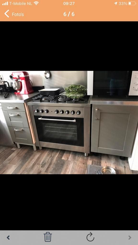 Bosch Vrijstaand Gasfornuis RVS 90cm met Oven, Witgoed en Apparatuur, Ovens, Gebruikt, Vrijstaand, Oven, 60 cm of meer, Hete lucht