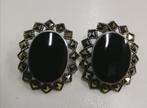 Vintage oorbellen 925 Onyx Markasiet, Sieraden, Tassen en Uiterlijk, Oorbellen, Overige kleuren, Ophalen of Verzenden, Zo goed als nieuw