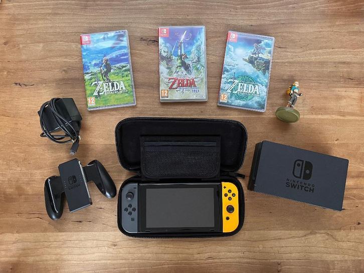 Nintendo Switch met BOTW, TOTK en Skyward Sword, Spelcomputers en Games, Spelcomputers | Nintendo Switch, Zo goed als nieuw, Switch Original