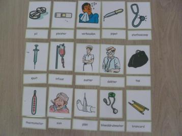 15 Woordkaarten ziek/ziekenhuis. Afbeeldingen + woorden los. beschikbaar voor biedingen