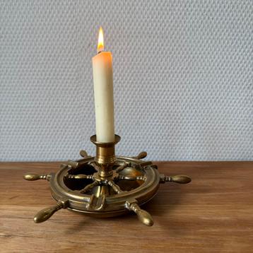 Schitterende Vintage Kandelaar, Stuurwiel, Koper, Antiek  beschikbaar voor biedingen