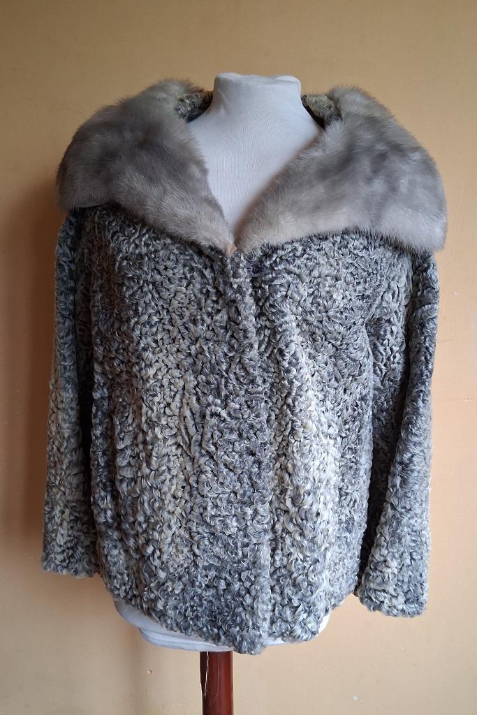 Astrakan Persianer Bontjas met Nertskraag Silverman USA 1950, Kleding | Dames, Jassen | Winter, Gedragen, Maat 38/40 (M), Grijs