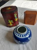 3 Chinese  items o.a thee bus blik gember pot, Ophalen of Verzenden