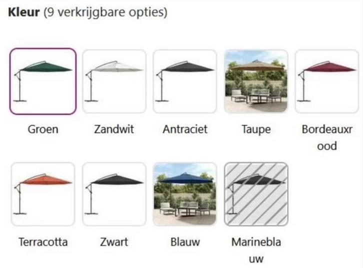 Zweefparasol parasol 350 cm in div. kleuren GRATIS VERZENDEN, Tuin en Terras, Parasols, Nieuw, Zweefparasol, 3 tot 4 meter, Verzenden