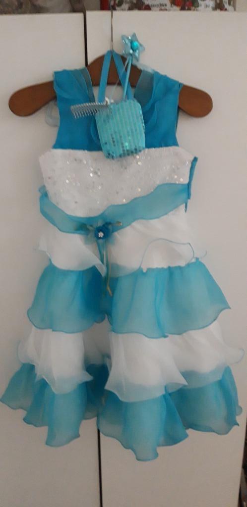 te koop enig Elza jurkje met kroontje en toverstafje, tasje, Kinderen en Baby's, Carnavalskleding en Verkleedspullen, Zo goed als nieuw