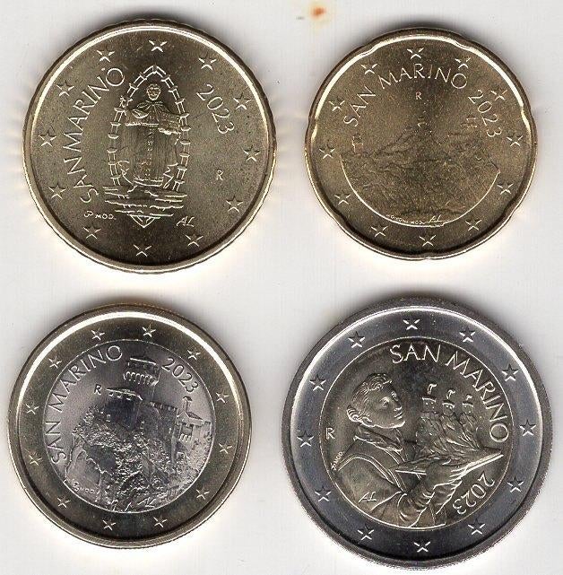 20 Eurocent t/m 2 euro San Marino 2023 - UNC - (4 Munten), Postzegels en Munten, Munten | Europa | Euromunten, Verzenden, San Marino