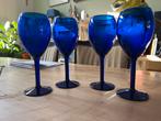 4 Kobalt Blauwe Wijnglazen - Perfecte Staat!, Ophalen, Glas of Glazen, Effen, Glas