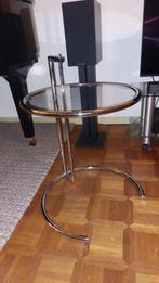 Eileen Gray ronde bijzettafel glas/metaal, Minder dan 55 cm, Modernistisch, Rond, Glas