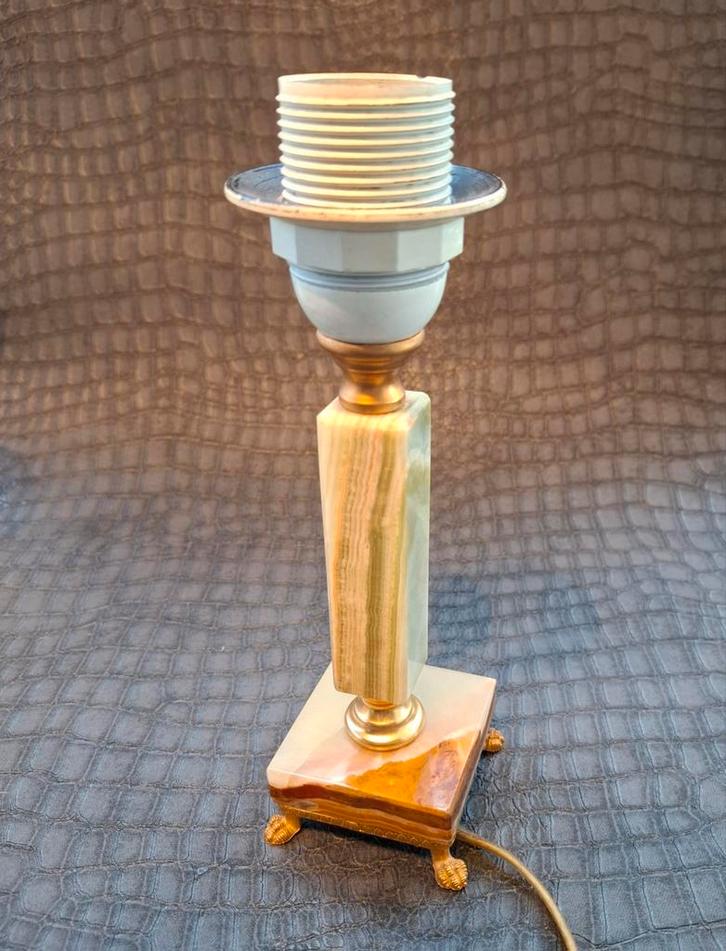 Antieke Onyx met Messing Lampvoet, Huis en Inrichting, Lampen | Tafellampen, Gebruikt, Minder dan 50 cm, Ophalen of Verzenden