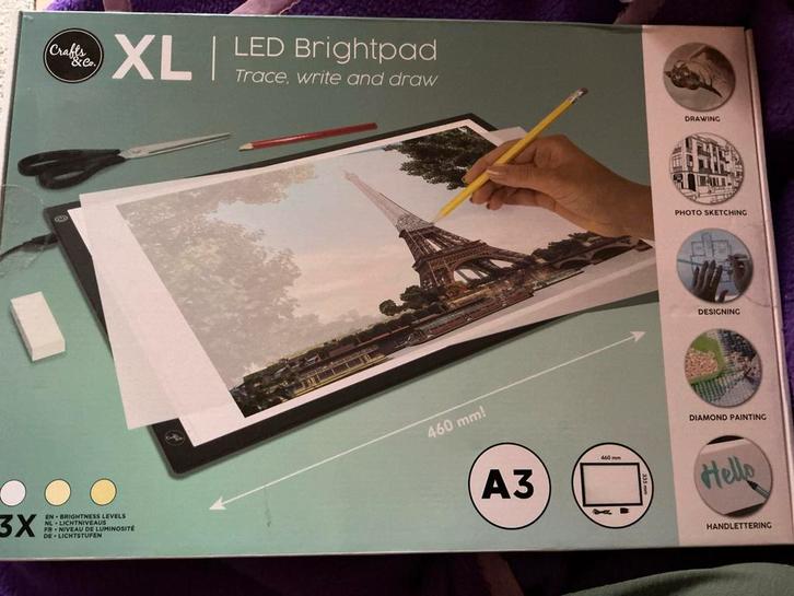 Crafts & Co Led Brightpad XL Tekenbord - Dimbare LED, Hobby en Vrije tijd, Tekenen, Nieuw, Ophalen