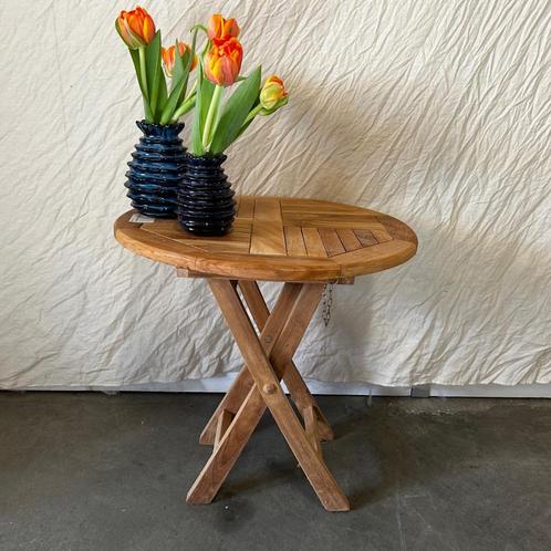 Ronde Bijzettafel - opklapbaar - teakhout - TTM Wonen, Tuin en Terras, Tuinmeubel-accessoires, Nieuw, Ophalen of Verzenden